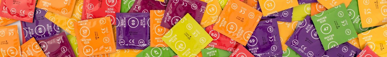 Farebné kondómy Mix Mister Size